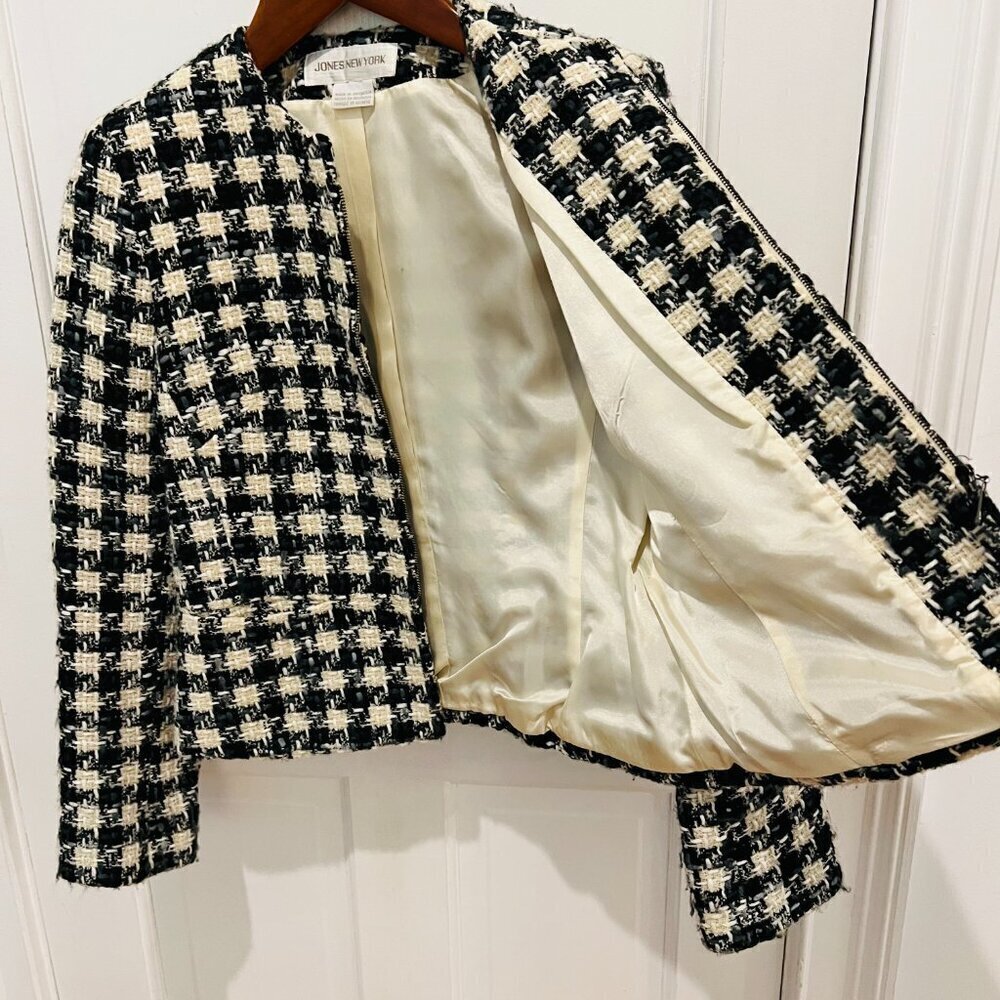 Vintage Jones New York La Petite Veste Noire Tweed Short Blazer Jacket Size 8 - Picture 6 of 16